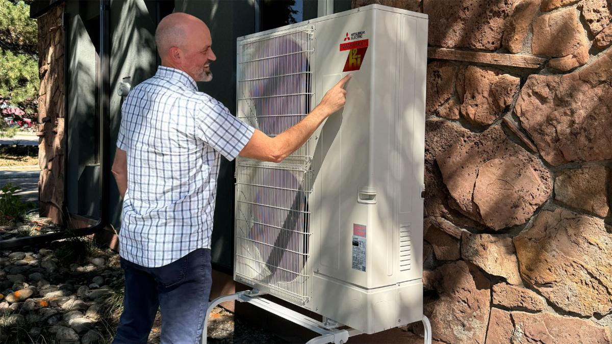 Heat pump outside LEAF in Lyons CO