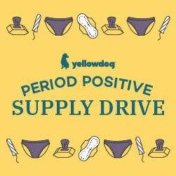 Graphic for the Period Positive Supply Drive, with period products as graphics.