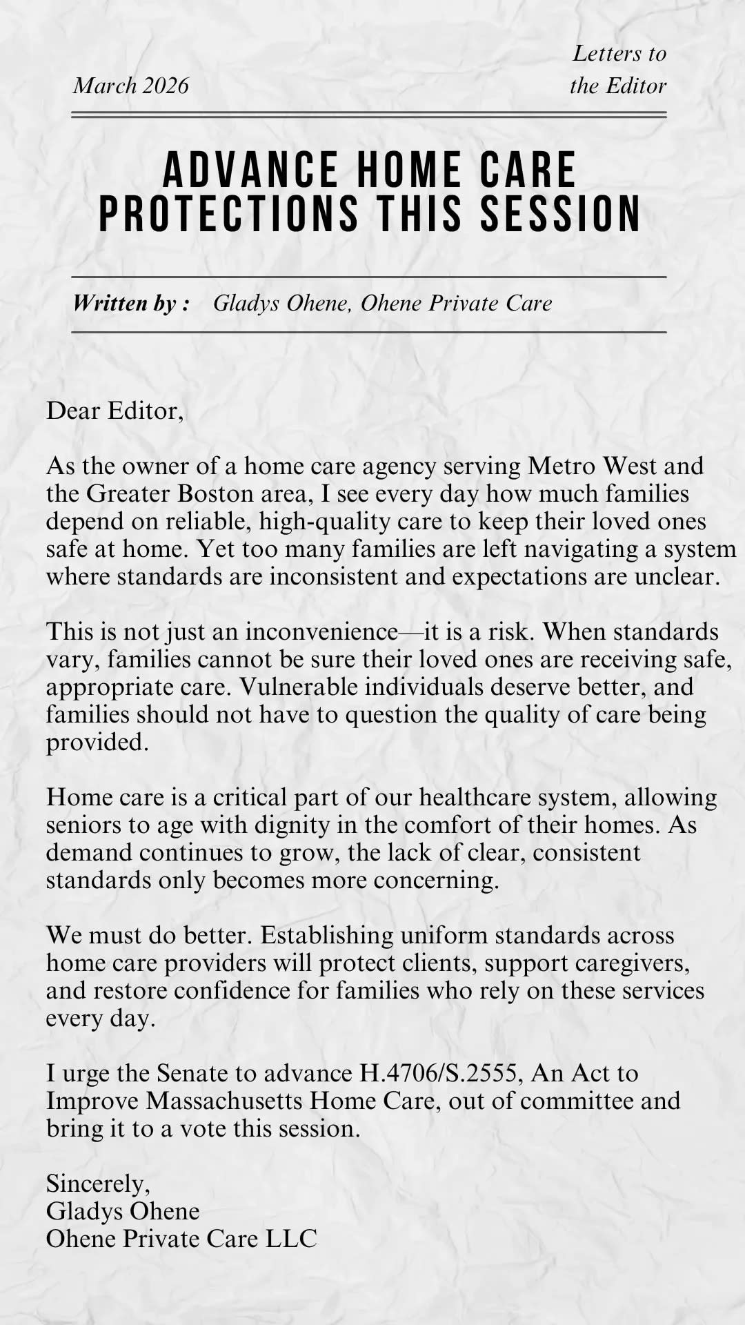 Example letter to the editor