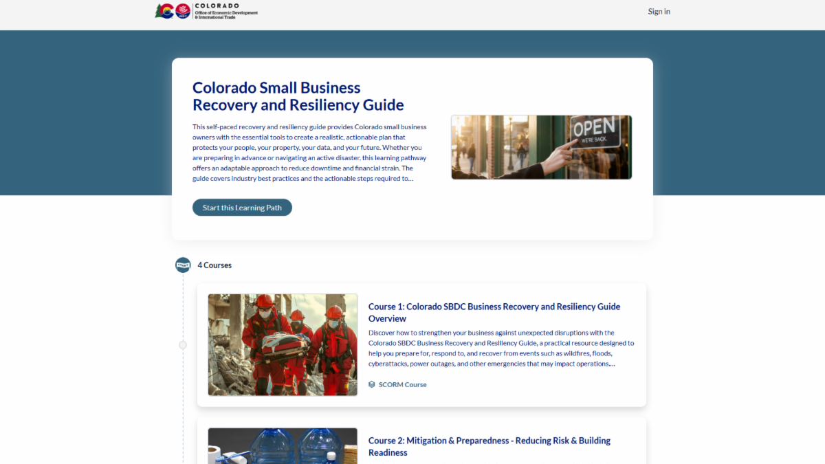Screenshot of the webpage showing the new Business Recovery and Resiliency Guide!