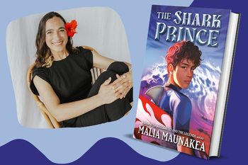 image of author Malia Maunakea and book cover for "The Shark Prince"