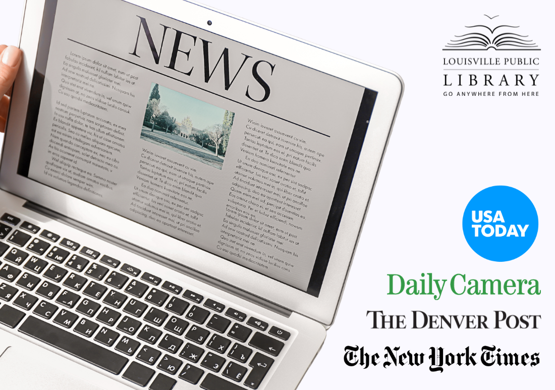 laptop with news page on the screen and logos of news outlets