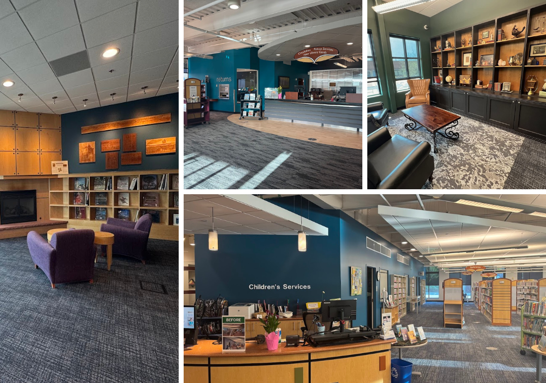 images of new carpet and paint in library spaces