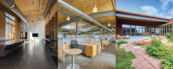 Collage of three photos of the exterior and interior of 101 South Taylor Avenue in Louisville