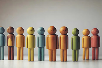 Various humanoid figurines made with wooden pegs