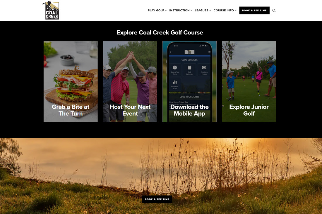 A screenshot of the Coal Creek Golf Course website at CoalCreekGolf.com