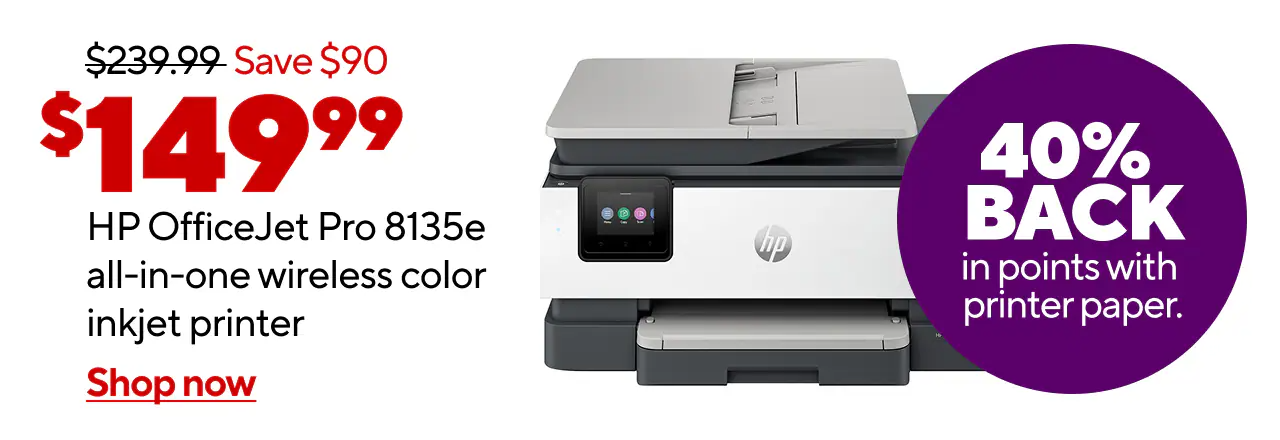 HP Office Jet Pro 8135e Reg Price $239.99 Promo Price $149.99 Save $90