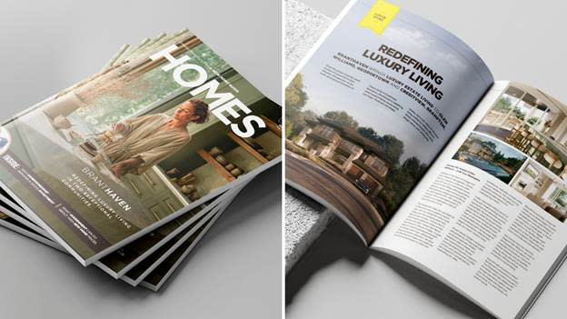 The image shows a booklet with various images of luxurious homes in different locations, showcasing their architectural design, space, and community.
AI-generated content may be incorrect.