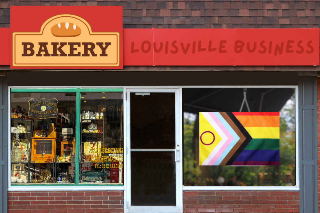 pride flags on a business