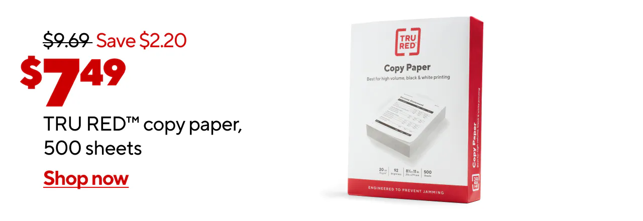 Only $7.49 for TRU RED copy paper, single ream.