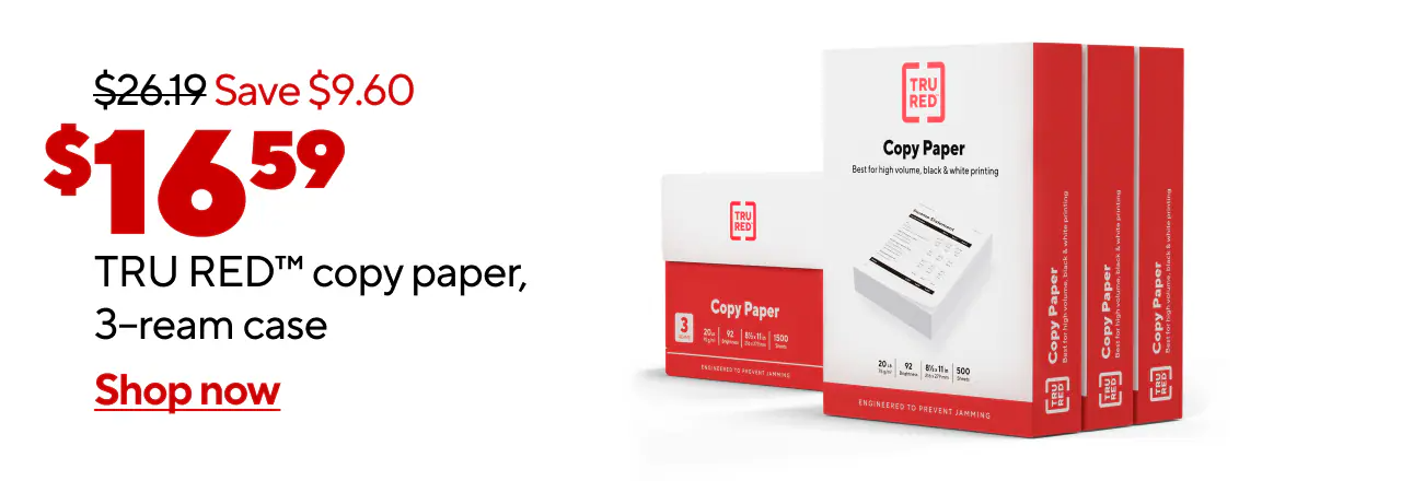 Only $16.59 for TRU RED copy paper, 3-ream case