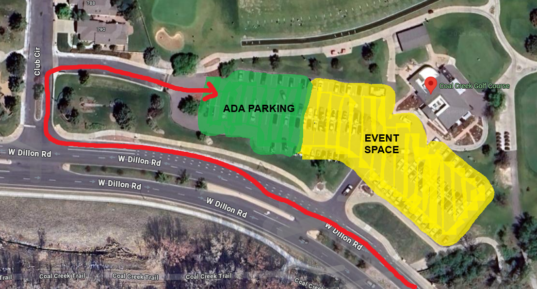 Map depicting available ADA parking onsite at Coal Creek Golf Course for 4th of July celebrations