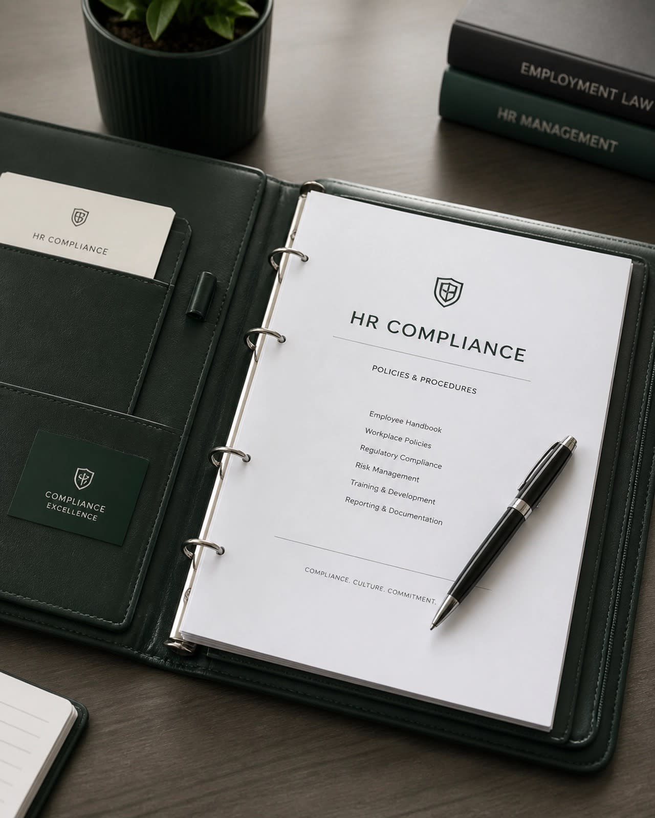 Close-up of an HR Compliance binder