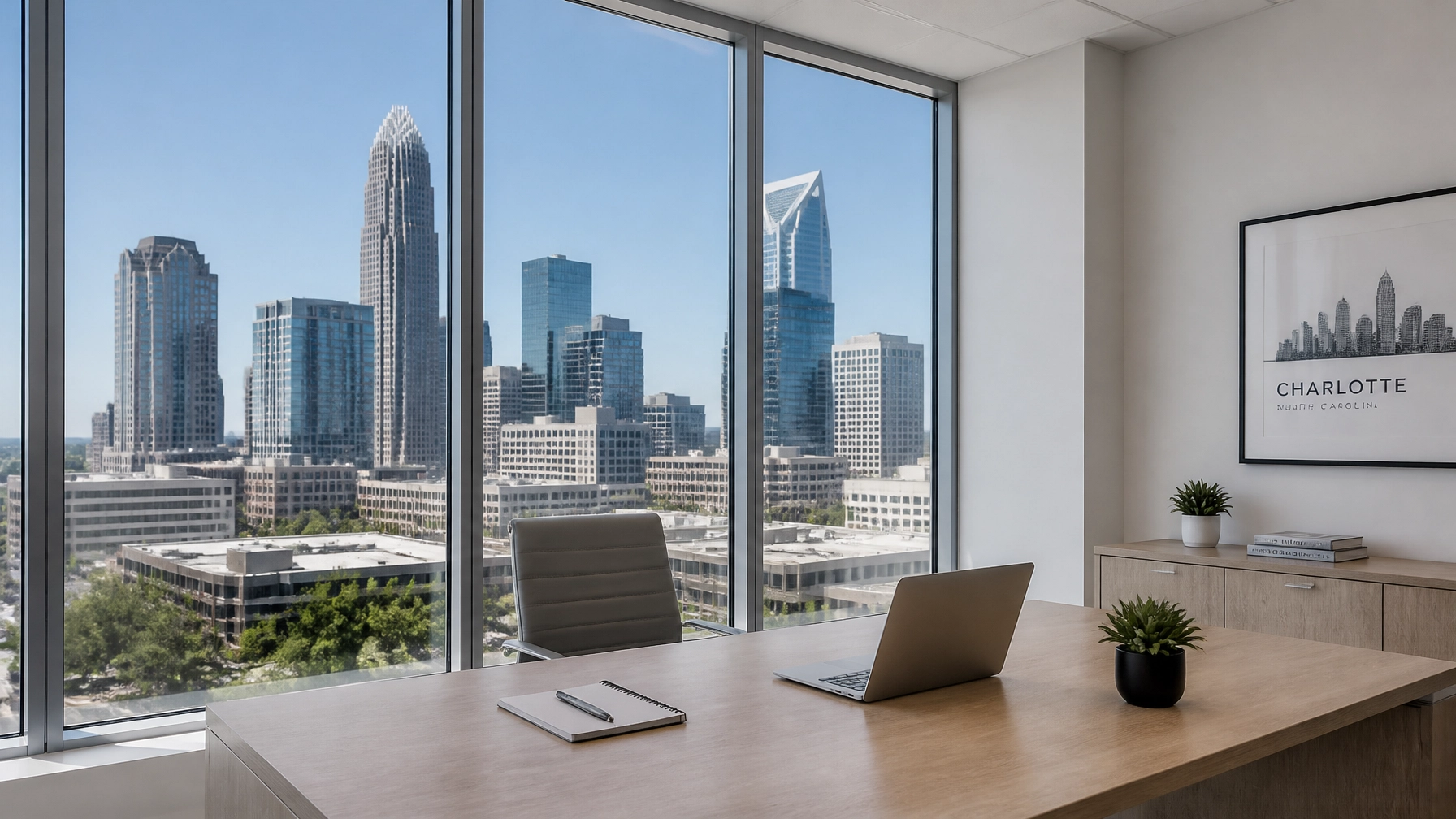 Professional office in Charlotte with a view of the skyline