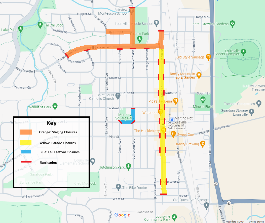 Map with road closures on Labor Day
