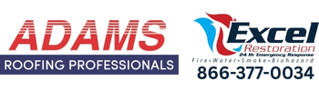 Adams Roofing and Excel Restoration logos