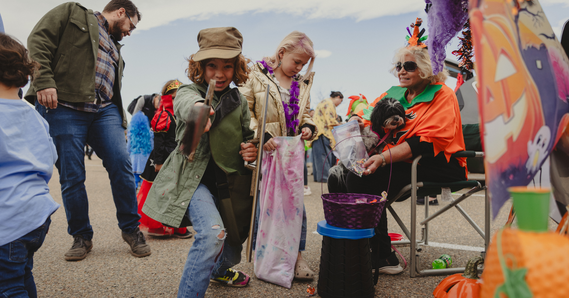 Kids collecting candy at Trunk or Treat
