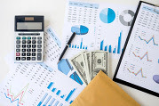 Objects representing finance, including financial reports, cash, and a calculator
