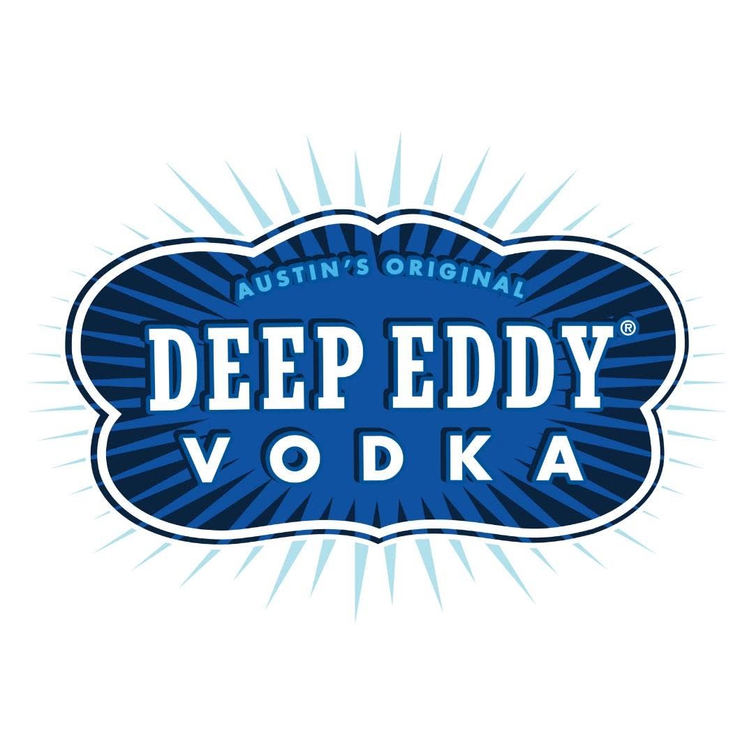 Deep Eddy Vodka logo in blue and white with sunburst rays and Austin