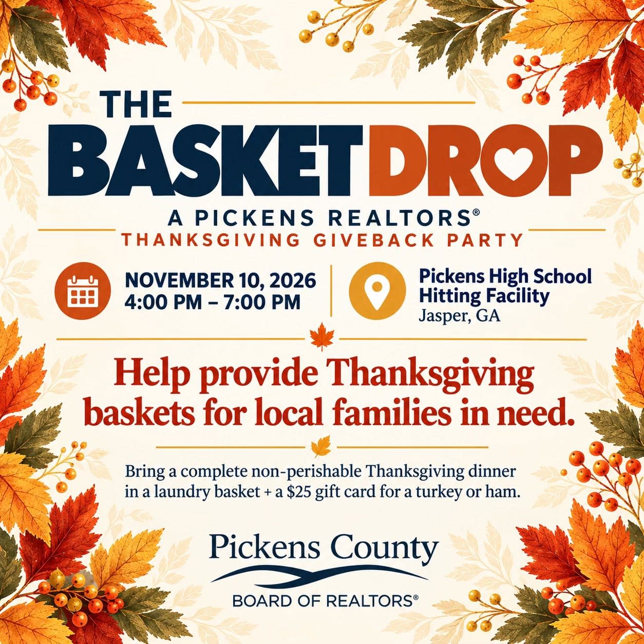 The Basket Drop | A Pickens REALTORS® Thanksgiving Giveback Party