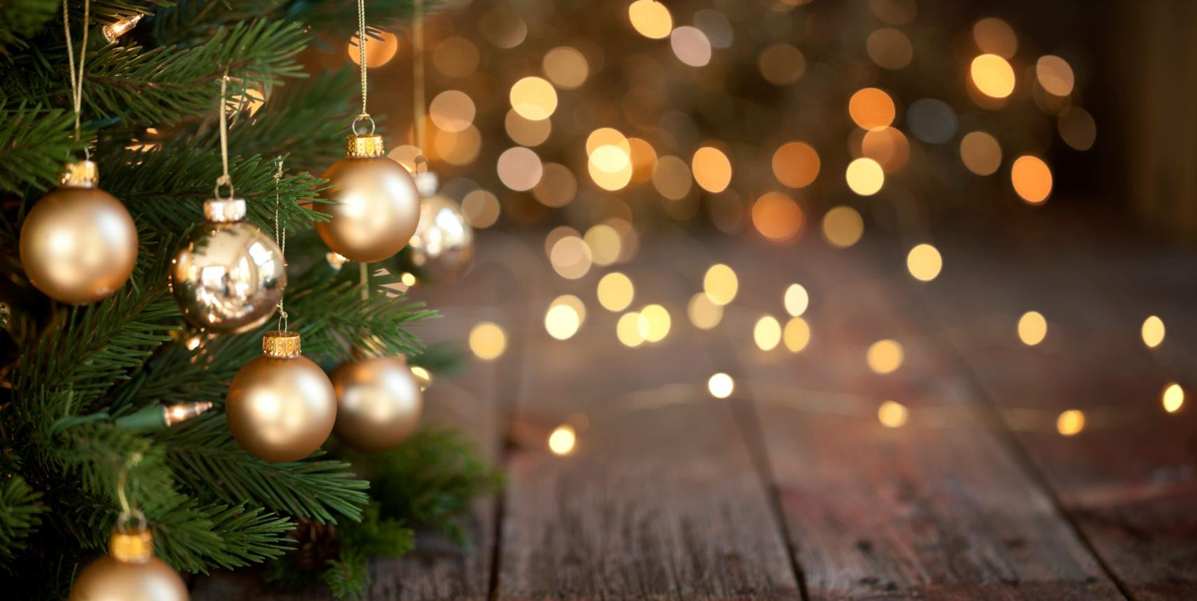 Christmas Tree and Gold Lights Background