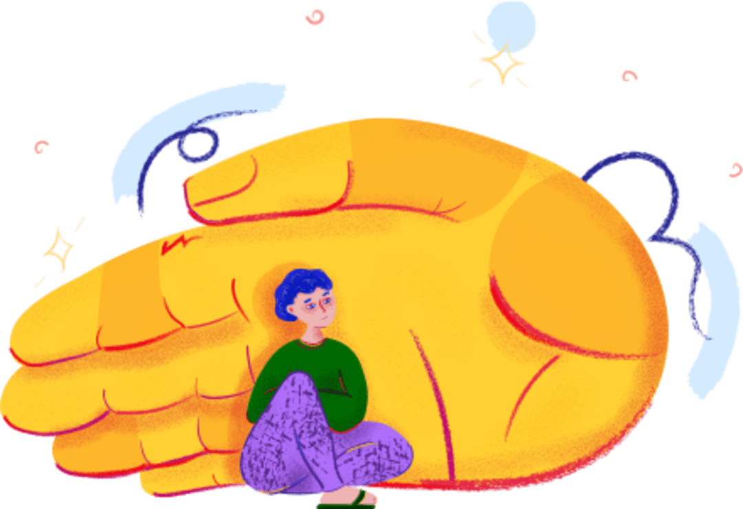 Illustration of a hand protecting a working person