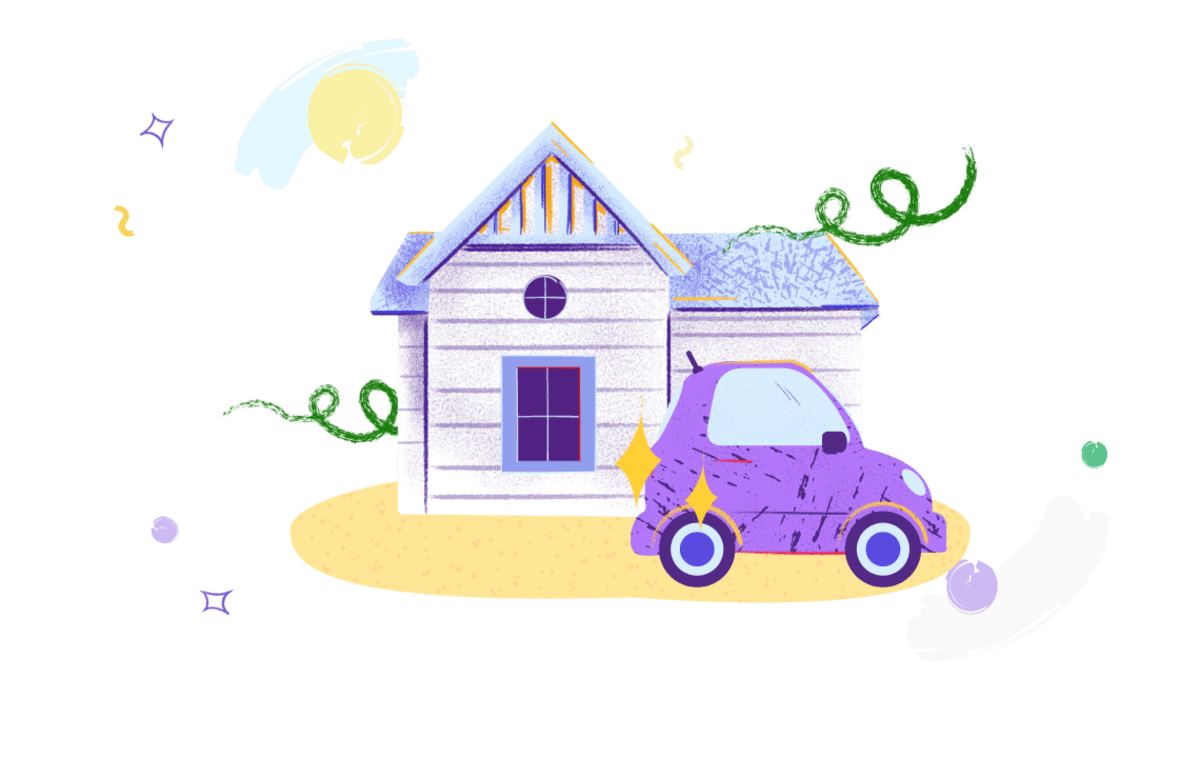 a home with a car