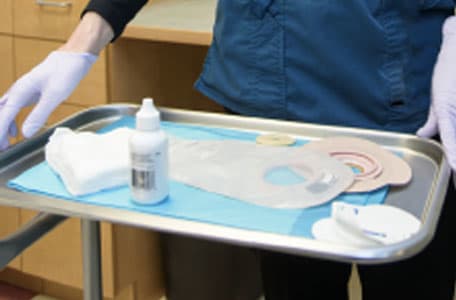 A tray of ostomy supplies.