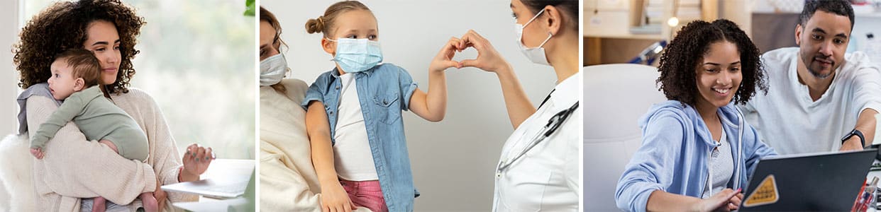 Parents and children prepare for a doctor's visit.