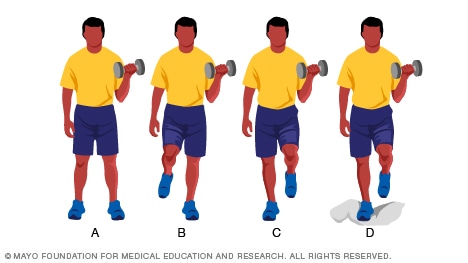 Person doing biceps curls to improve  balance