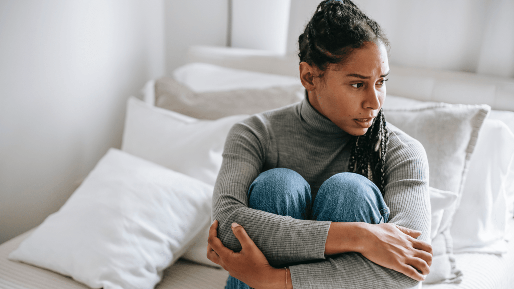 worried woman looking away
