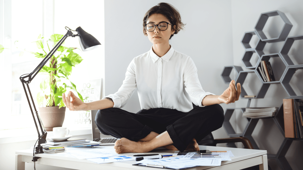 woman on table meditating