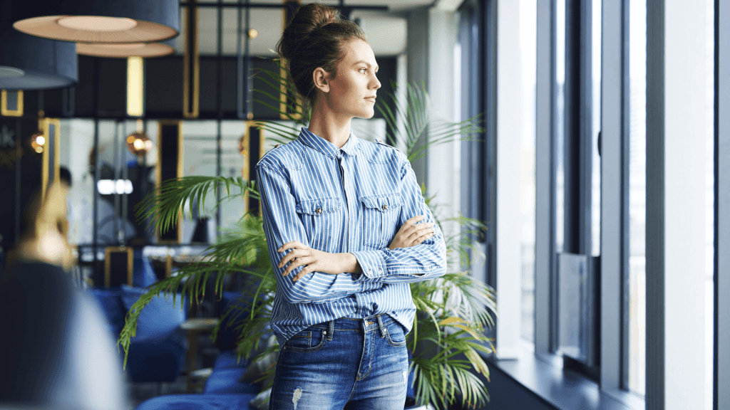 woman office window