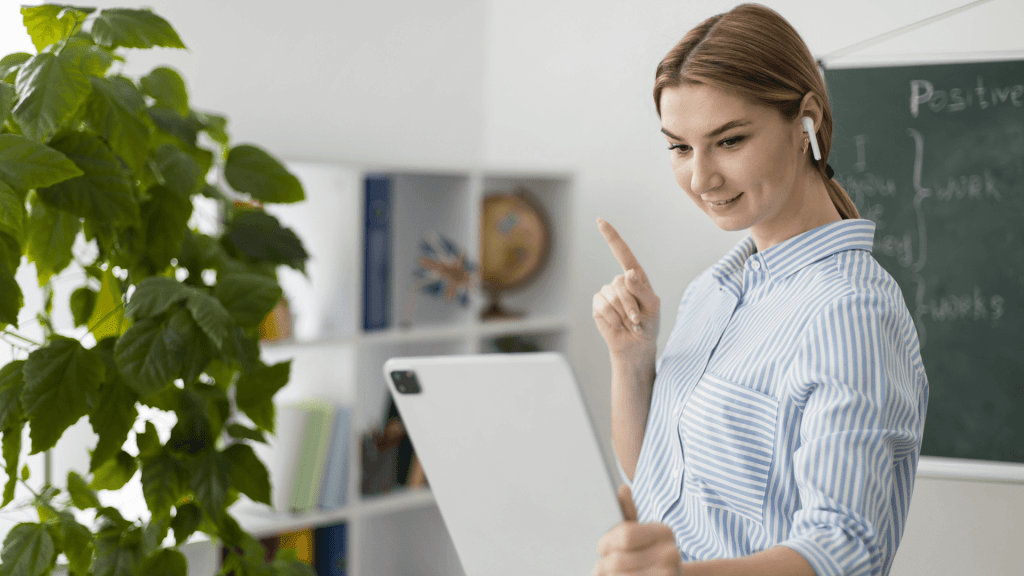 woman with tablet apple