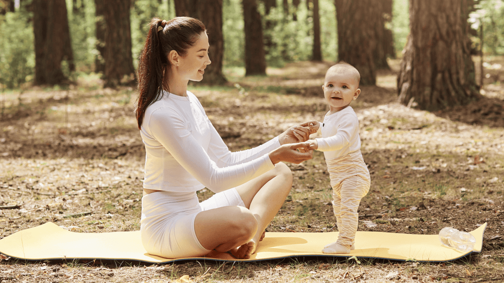 woman with kid in the woods