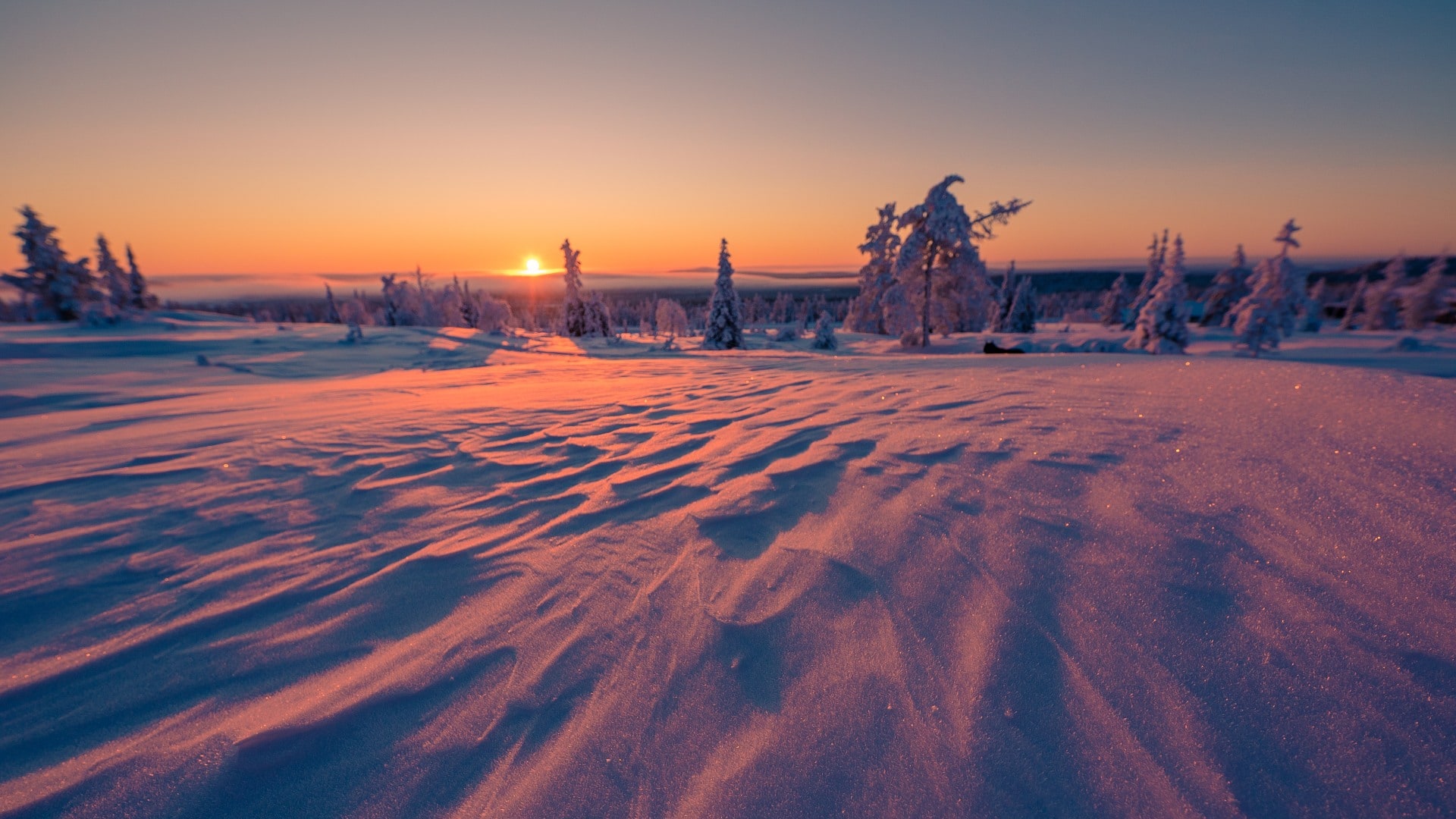 Landschaft finnisch Lappland bei Sonnenuntergang