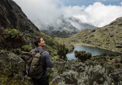 Uganda Trekking Ruwenzori Blick auf Lake Kapello