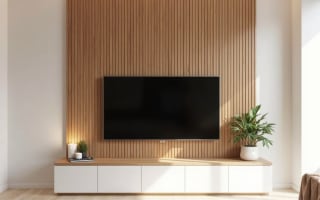 חיפוי קיר סרגלי עץ לסלון