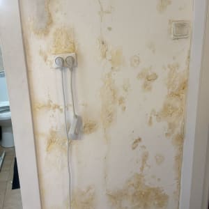 קיר עם סימני רטיבות ושקעי חשמל