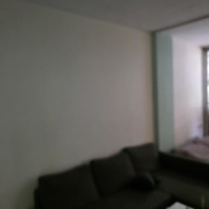 קיר צבוע בסלון עם ספה כהה