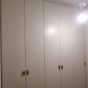 ארון בגדים עם דלתות עץ וידיות זהב