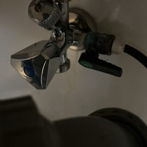 plumbing pipes and valve under a sink