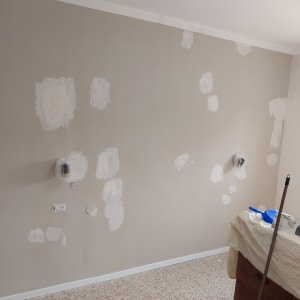 קיר עם תיקוני שפכטל לפני צביעה