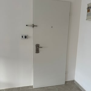 דלת עם ציפוי חדש ומנעול כסוף