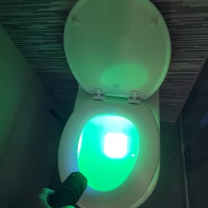 אסלה עם תאורה ירוקה ובדיקה עם פנס