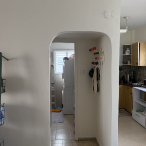 מסדרון עם מכונת כביסה ומטבח