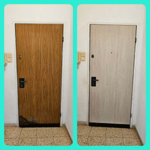 תמונות של דלת לפני ואחרי ציפוי מחדש