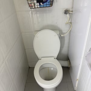 אסלה עם מדף נייר טואלט בחדר שירותים קטן