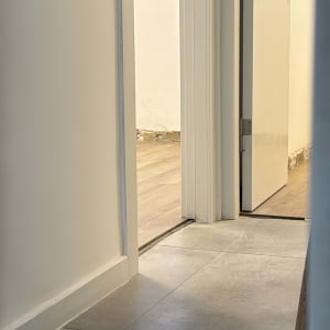 רצפת פרקט ודלת פתוחה במסדרון