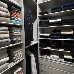 ארון בגדים מסודר עם מגבות ובגדים מקופלים